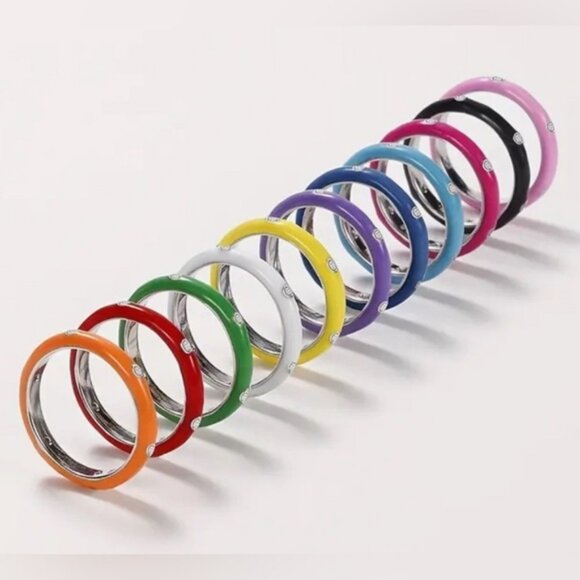 White Enamel Ring with Clear Stones Various Sizes - Picture 3 of 6